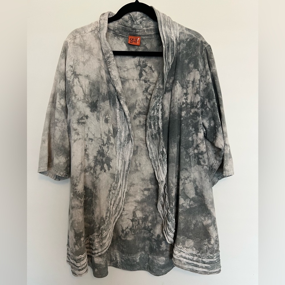 Oh My Gauze! Gray Tie-Dye Open Front Kimono - Picture 3 of 8
